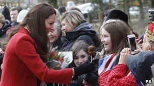 Duchess of Cambridge speaks to youngsters on visit to Dumfries House