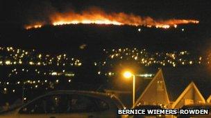 Fire above Morriston as viewed from Llansamlet