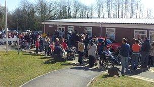 MMR jab clinic queue at Morriston Hospital