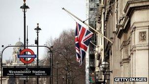 Union flag at half-mast