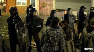 Riot police at the gathering in Easton