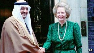 King Fahd of Saudi Arabia shakes hands with Margaret Thatcher - London 25 March 1987