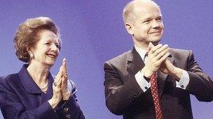 Baroness Thatcher and William Hague in 1999