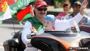 Belarusian President Alyaksandr Lukashenka with his son, Mikalay