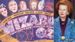 Wizard of Oz lobby card and Margaret Thatcher