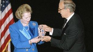 Margaret Thatcher and Rupert Murdoch in 1991