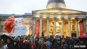 Protest in Trafalgar Square against Margret Thatcher