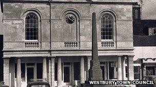 Historic photo of war memorial in Westbury Market Place