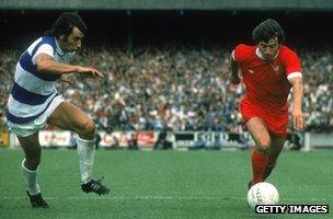 Kevin Keegan (r) in action for Liverpool against QPR in 1975