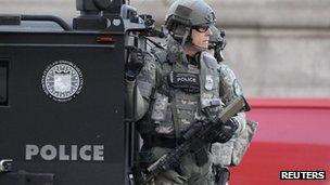 A Massachusetts state police troops in Boston