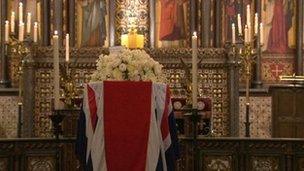 Baroness Thatcher's coffin