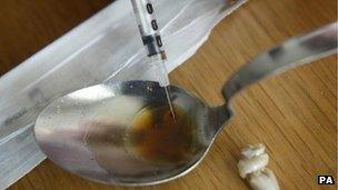 Heroin being prepared on a spoon