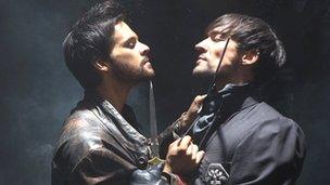 Tom Riley as Leonardo Da Vinci, left, and Blake Ritson as Count Riario in a scene from Da Vinci's Demons