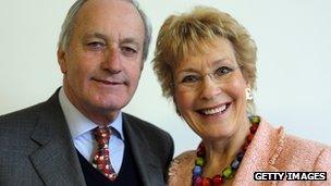 Neil Hamilton and his wife Christine pose for a photograph at the UKIP 2013 Spring Conference being held in the Great Hall, Exeter University on 23 March