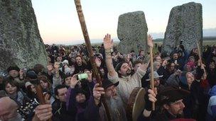 Druids celebrate winter solstice at Stonehenge in Wiltshire