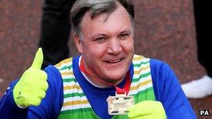 Ed Balls after finishing his second marathon