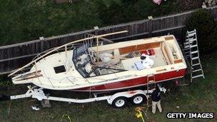 Boat, in which Dzhokhar Tsarnaev had been hiding