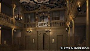 A CGI construction of how the Jacobean theatre will look