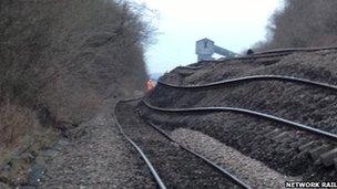 Track on its side with colliery in background