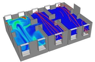 The researchers used computer modelling to trace air flows through open and partitioned wards