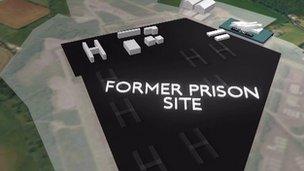 A 3D rendering showing the plans for the former Maze prison site