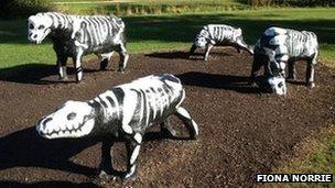 Milton Keynes' concrete cows turned into skeletons