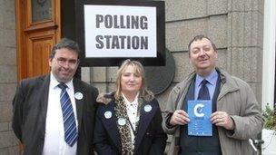 Campaign A and C supporters outside the Town Hall