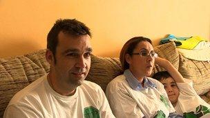 Lorenzo Barba with his wife and son at home in Jerez