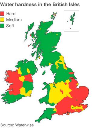 Waterwise map of soft and hard water