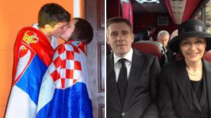 A young Serb and a Croat, cloaked in their respective flags kissing. The Montegrin and Croatian foreign ministers sharing a seat on a bus on their way to Lady Thatcher's funeral.