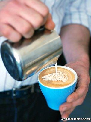 Pouring a cappuccino