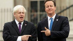 Boris Johnson and David Cameron pointing at each other