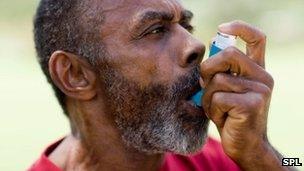 Man using an inhaler