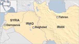 Map of Iraq, Syria, Iran