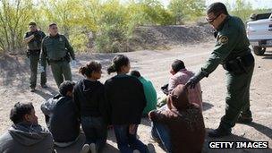 US border agents detain undocumented immigrants near the US-Mexico border. Photo: April 2013