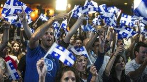 Supporters of Parti Quebecois at a rally