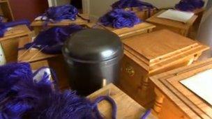 Unclaimed urns containing cremated remains