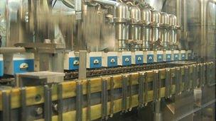 Milk cartons being filled in the Guernsey Dairy