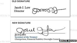 Jack Lew's signature, before and after