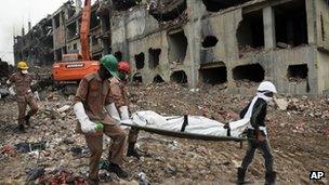 Body carried from Rana Plaza. 9 May 2013