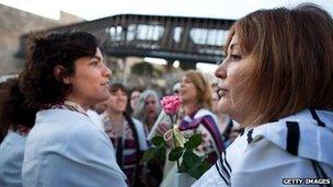 Members of Women of the Wall at the Western Wall in Jerusalem on 10 May 2013