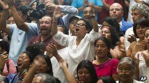 People celebrate conviction of Rios Montt. 10 May 2013