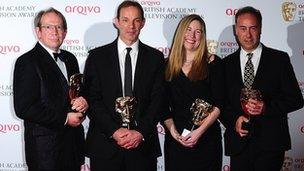 Jon Plowman, John Morton, Catherine Gosling Fuller and Paul Schlesinger with the Situation Comedy Award for Twenty Twelve