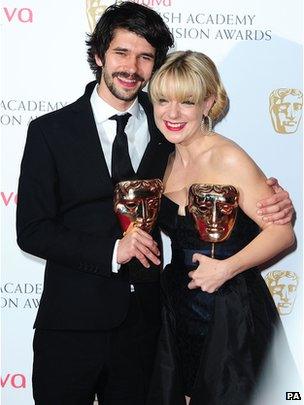 Ben Whishaw and Sheridan Smith with their Baftas