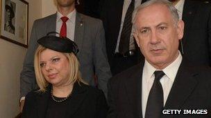 Israeli Prime Minister Benjamin Netanyahu and his wife Sara in the UK for Margaret Thatcher's funeral (17/04/13)