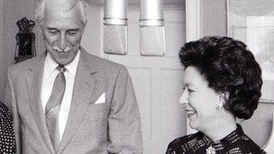 Arnold Peters and Princess Margaret in The Archers in 1984