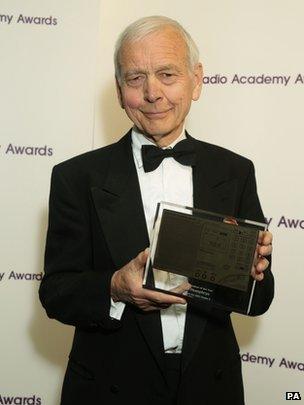 John Humphrys with his award at the Sony Awards