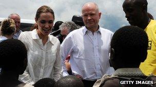 Angelina Jolie with UK Foreign Secretary William Hague in DR Congo on 27 March 2013