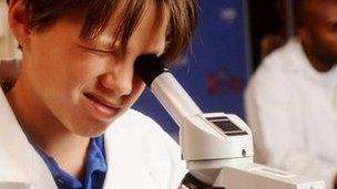 Pupil using microscope