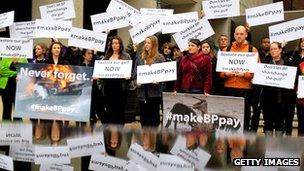 Protesters against BP outside a Texas court